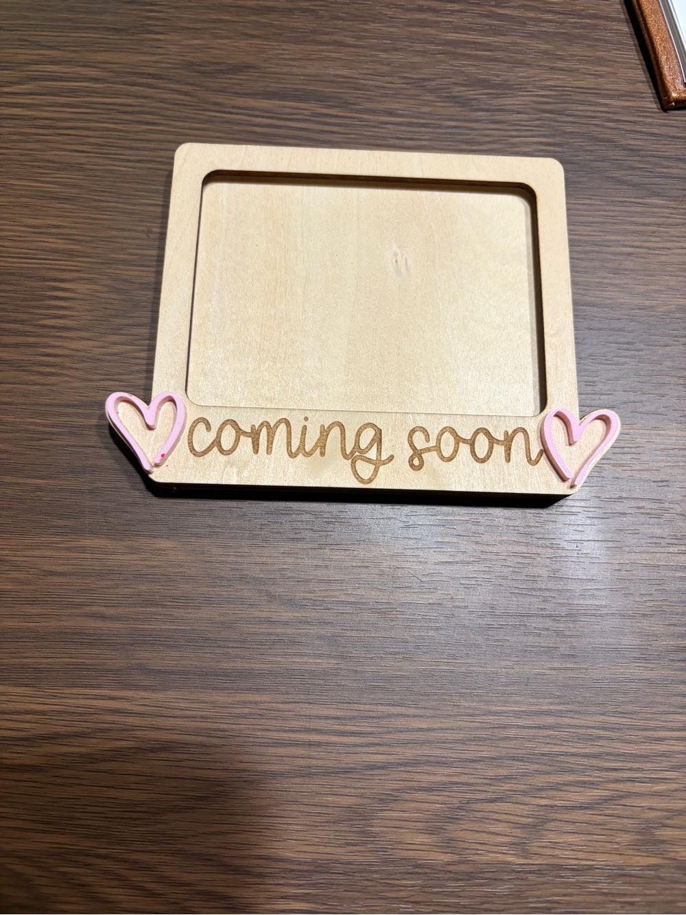 Wooden "Coming Soon" Photo Frame - Pink Accent magnetic